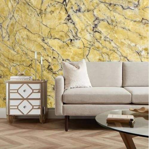 Image of HOME13 Marble Wallpaper Peel and Stick Wallpaper Self-Adhesive Contact Paper Countertop Kitchen Decorative Paper Waterproof Bathroom Removable (12x60 Inch, Yellow Italian Marble Wallpaper)