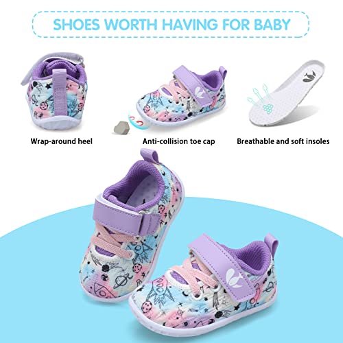Feetcity Baby Sneakers Infant Shoes Newborn Walking Shoes Girls Boys Shoes Lightweight Breathable First Walkers Shoes 0-6 Months Infant Whitepurple #TOP3