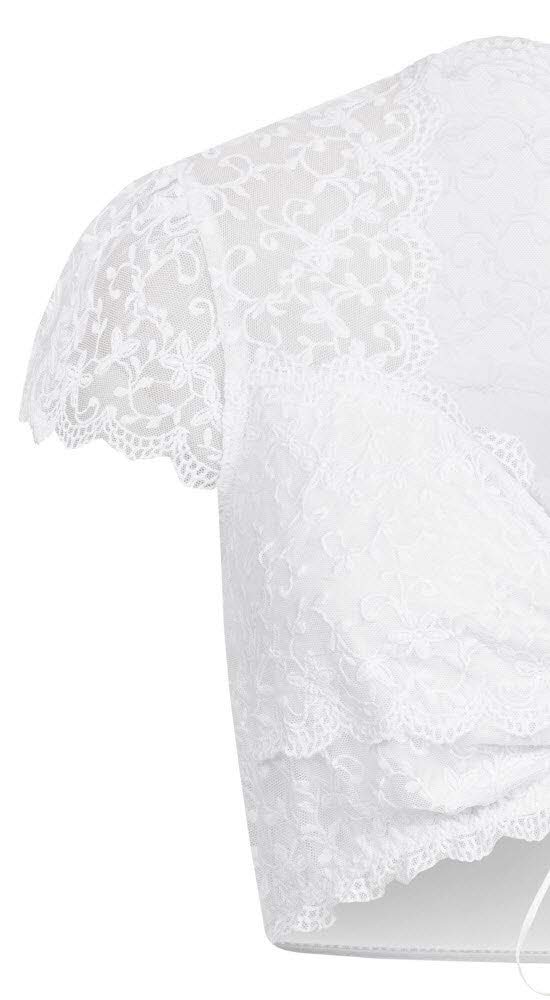 Nübler Dirndlbluse Damen - Kurzarm Trachtenbluse Lisa mit V-Ausschnitt und Spitzenbesatz, perfekte Ergänzung für Dirndl im modernen bayrischen Stil, ideal fürs Oktoberfest