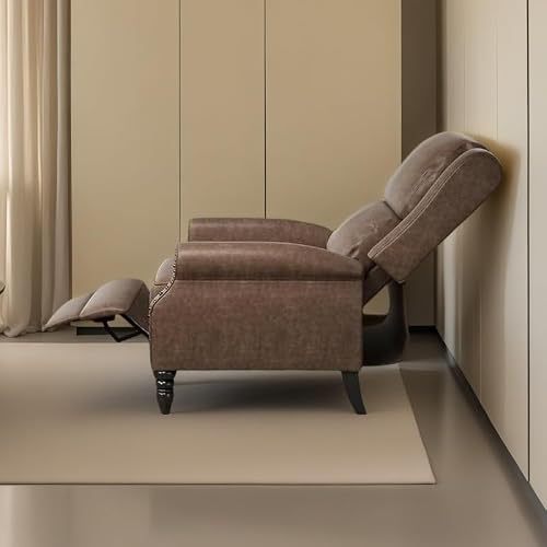 Trygoal Leather Recliner Chair, Pushback Recliner Chair with Adjustable Backrest Footrest, Mid Modern Reclining Chair with Overstuffed Arms Lumbar Support for Reading, Living Room, Drak Brown