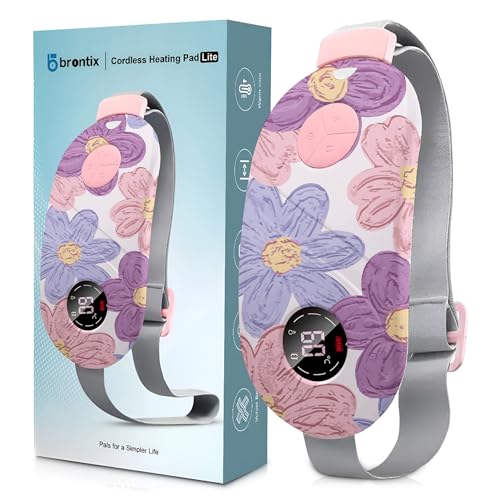 Image of BRONTIX Period Cramp Relief Massager for Women | Portable Cordless Menstrual Pain Relief Heating Pad with 6 Heat & Massage Modes | Electric Periods Cramp Massager | Perfect Gifts for Woman (Pastel bloom)