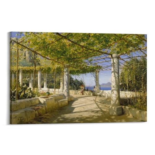 Peder_Monsted-Pergola on Capri with A View of Vesuvius Canvas Poster