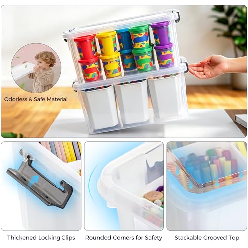 Image of 17 QT Marker Organizer, Craft Organizers and Storage with 6 Detachable Inserts, Art Supply Organizer for Crayons, Pencils, Marker, 2 Packs