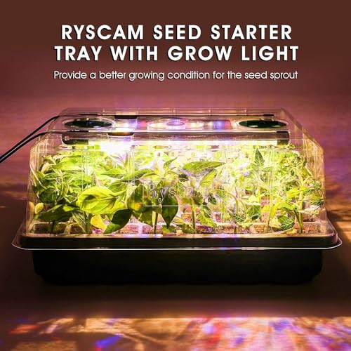 Ryscam Seed Starter Tray with Grow Light, 192-Cell Seed Starter Kit, Seedling Starter Trays with Humidity Domes, Automatic Timer, Adjustable Light Indoor Gardening Plant Germination Trays