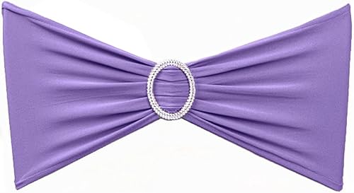 Vista 26 de Paquete de 100 bandas de elastano para sillas de boda de oro rosa con hebillas, lazos para sillas de oro rosa, lazos para fiestas, cumpleaños