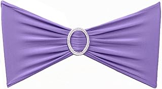 Pack of 50 Spandex Lavender Chair Sashes for Wedding Light Purple Chair Bows Bands Buckles Fitting Birthday Party Ceremony Bridal Shower Decorations