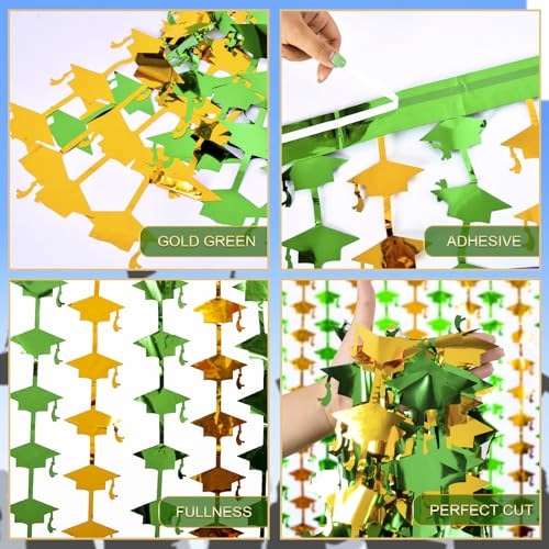 Image of Mega-L 2026 Graduation Party Decorations, 2 Pack Green and Gold Streamer | 3.3x6.6 ft Foil Fringe Curtain, Graduation Photo Booth Prop Streamer Backdrop for High School College University Party