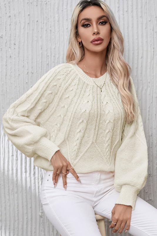 Dokotoo Womens Sweaters Crewneck Long Sleeve Cable Knit Chunky Sweater Tops Fashion 2025 Fall Outifits - Image 3