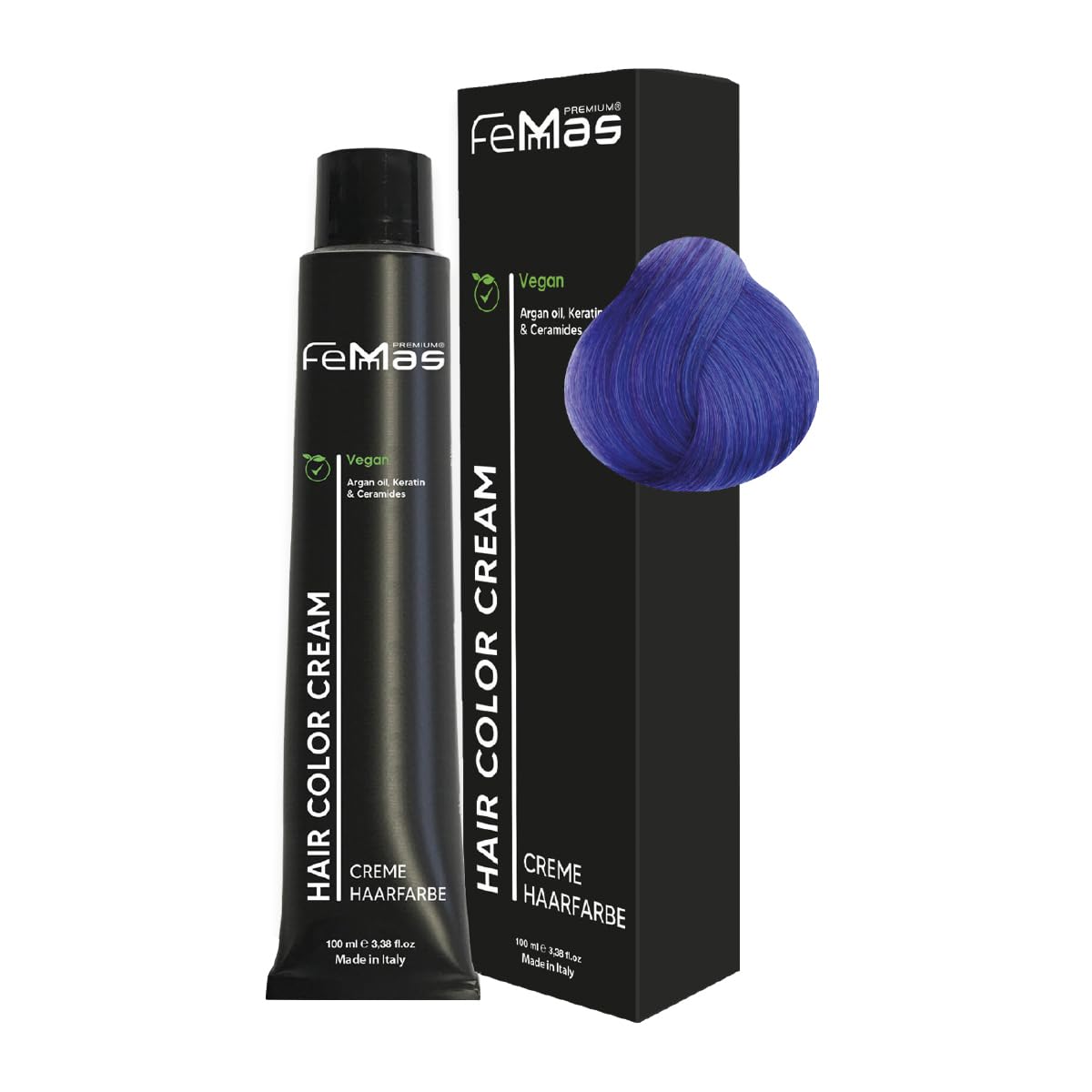 FemMas - Tintura puro, mix puro e mix blu, crema colorante professionale con olio di argan, cheratina e ceramidi, colorazione permanente o tintura, per risultati brillanti e durevoli, da 100 ml