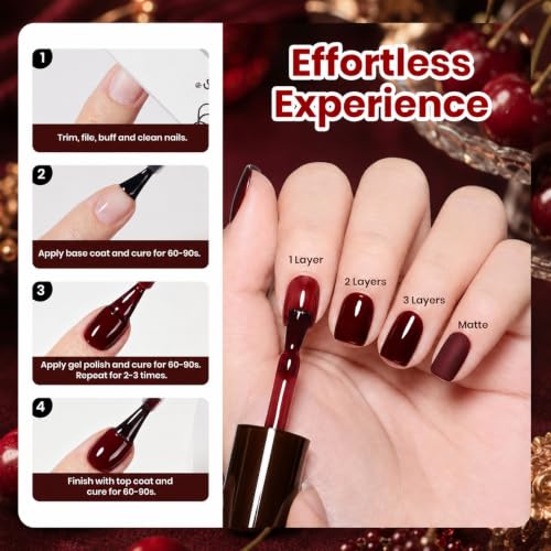 Image of Beetles Dark Red Gel Nail Polish - Cherry Allure 15ML Burgundy Red Jelly Gel Polish Sheer Translucent Cherry Wine Color Soak Off UV French Nail Art DIY Home Manicure Salon Nail Art Gift for Women