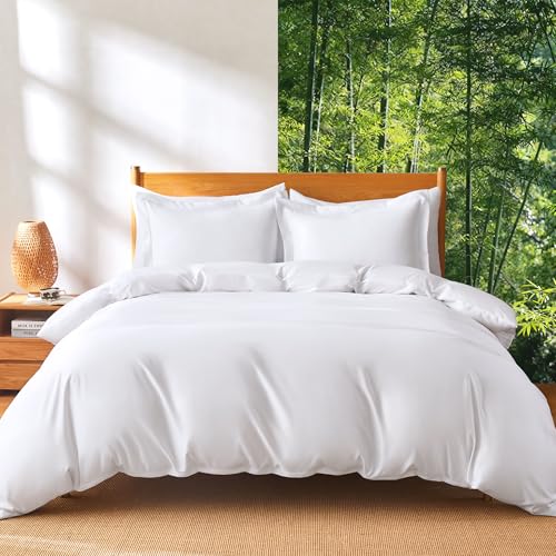 MR&HM Silky Cooling Duvet Cover King for Hot Sleepers 106"x90", Breathable & Moisture-Wicking Comforter Cover Set, 3 Pieces Ultra-Soft Bedding Duvet Cover Set with Zipper Closure (White)