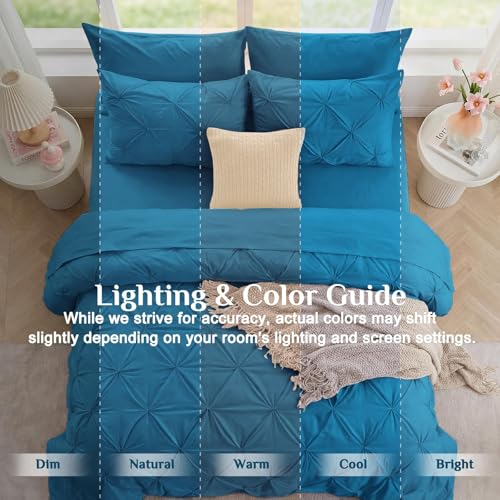 JOLLYVOGUE Queen Comforter Set 7 Pieces - Bed in a Bag Queen for All Season, Pintuck Bedding Comforter Sets with Comforter, Flat Sheet, Fitted Sheet and Pillowcases & Shams, Teal by JOLLYVOGUE - Used condition - Image 8