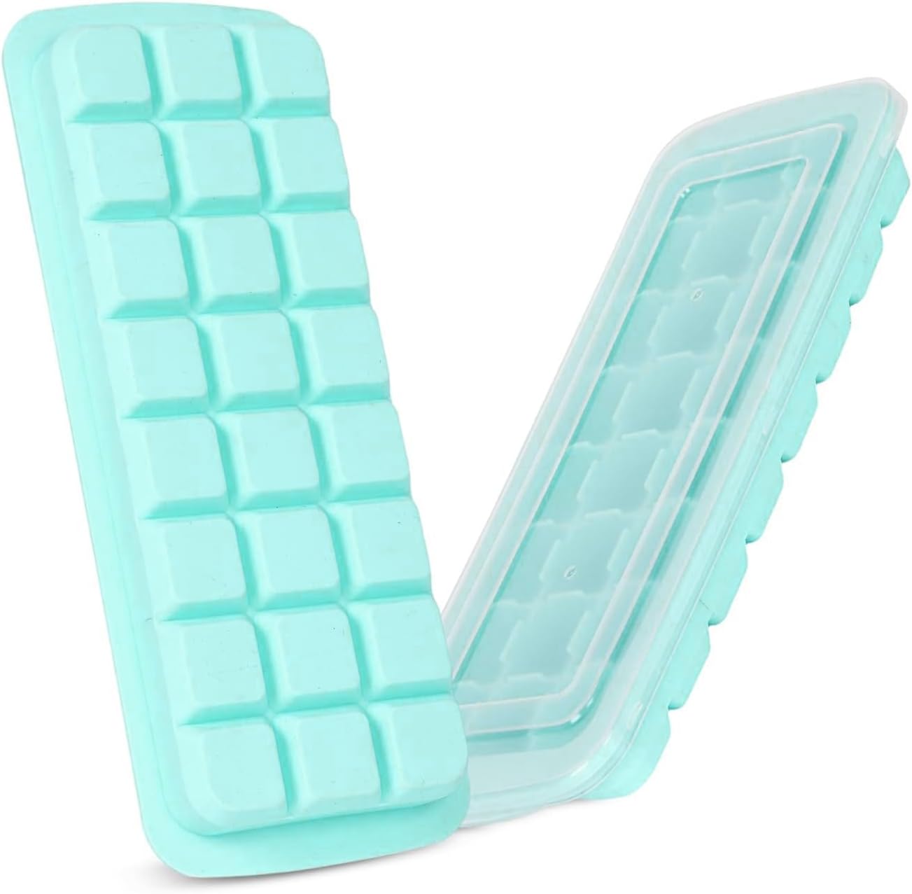 Big Premium Silicon Ice Cube Maker Trays for Freezer,Food Grade Silicone Ice Cube Tray Box Mould with Lids, Perfect Fridge Thin Ice Tray (Blue)(1 pc)