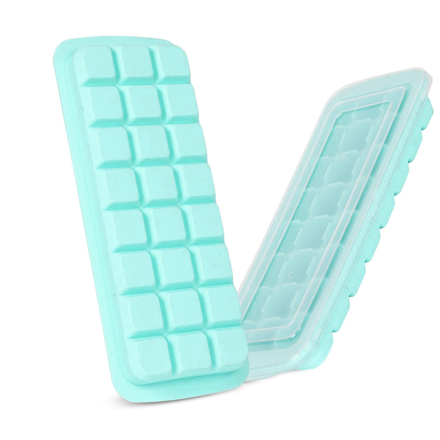 Big Premium Silicon Ice Cube Maker Trays for Freezer,Food Grade Silicone Ice Cube Tray Box Mould with Lids, Perfect Fridge Thin Ice Tray (Blue)(1 pc)