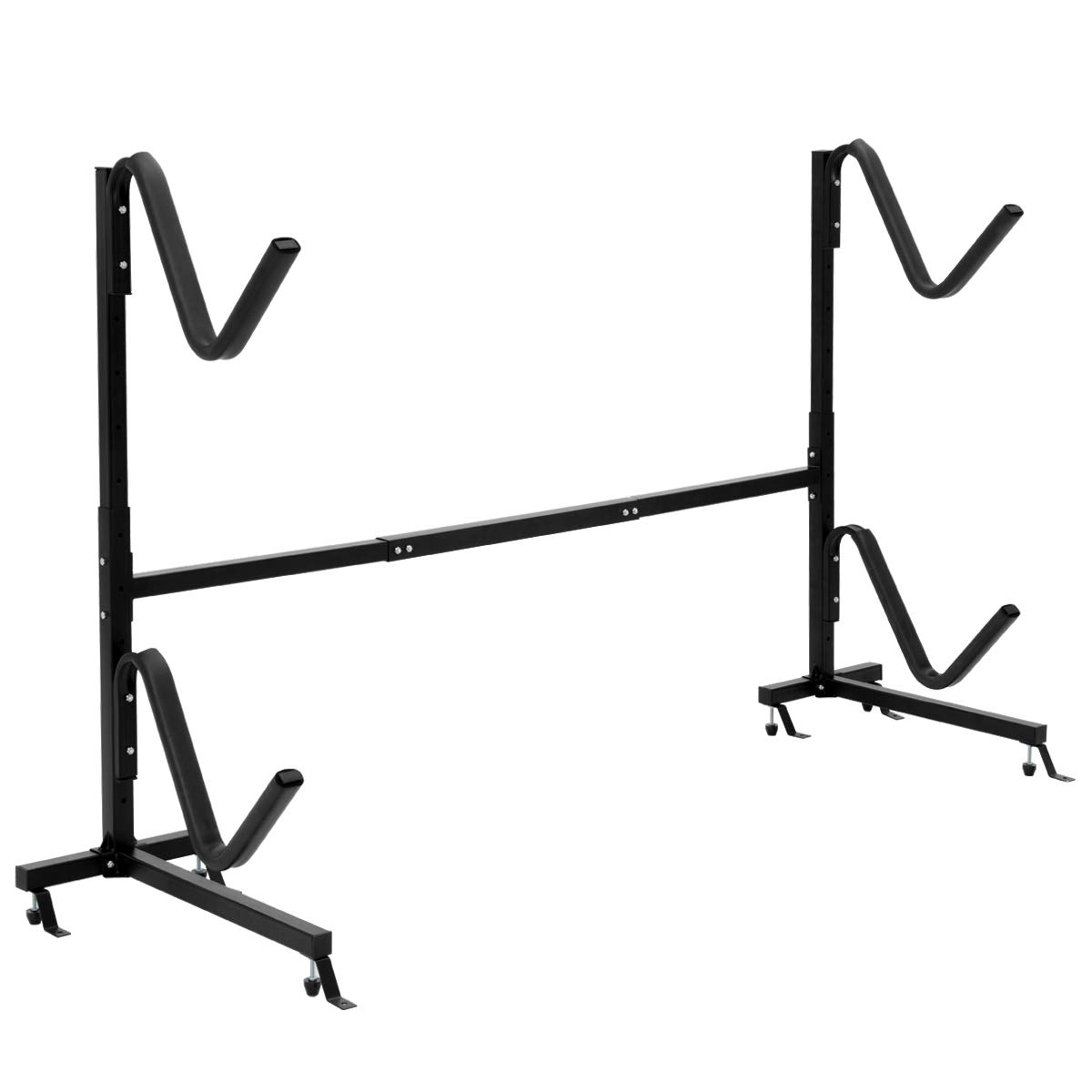 Double Kayak Storage Rack, Freestanding Paddleboard Carrier Stand, Heavy Duty Boat Surf Ski Board Transport Tool, Black