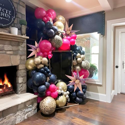 Image of 4psc Pink Yellow Leopard Print Balloons Cheetah Print Balloons Explosion Star Star Burst for Bachelorette Party Decorations Makeup Birthday Party Decorations Jungle Animal Party Decor Supplies