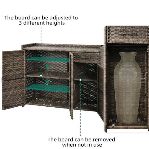 Yitahome MAYIHNCSBH Outdoor Storage Cabinet, Weather-Proof Rattan Bar Table With Two Doors, Adjustable Shelves & Foldable Drawer, Wicker Patio Storage Box thumb #4