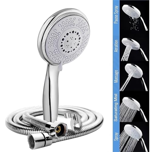 Image of Donald Series 3-in-1 Wall Mixer Set | Pure Brass Bathroom Mixer with 8x8 Inch Overhead Rain Shower, Multi-Flow Hand Shower & 1.5m Hose Pipe | Chrome Finish | Complete Shower System