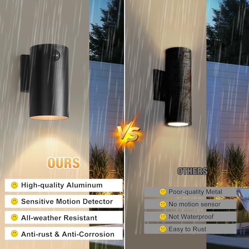 Image of QQCherry LED Modern Outdoor Wall Light, Motion Sensor Outdoor Lights, Aluminum Outdoor Porch Sconce for House, Patio, Garage, Doorway & Entryway - Stylish Waterproof Exterior Lighting for Outside