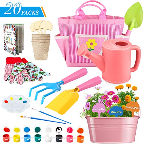 image for GINMIC Kids Gardening Tools with STEM Learning Guide, Apron, Watering 