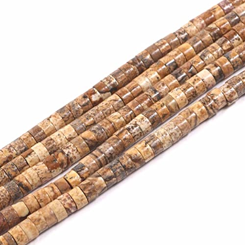 ACYUNLEI 1 Strand Natural Gemstone Heishi Beads - 4x2mm Loose Flat Round Undyed Cylinder Spacer Stones for Bracelet Earrings Jewelry Making - Picture Jaspers