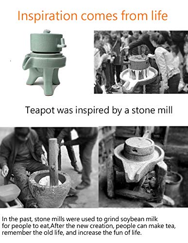 Image of Chinese Gongfu Tea Gift Set, Service Automatic Stone-Mill Design Handmade Ceramics Tea Pot 6 Cups Japanese Kung Fu Tea for Adults Men Women Tea Ceremony Party Home Office Decor (Green)