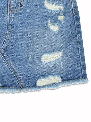 Verdusa Girl's Ripped Distressed Raw Trim High Waist Short Denim Skirt Medium Blue 140 #TOP3