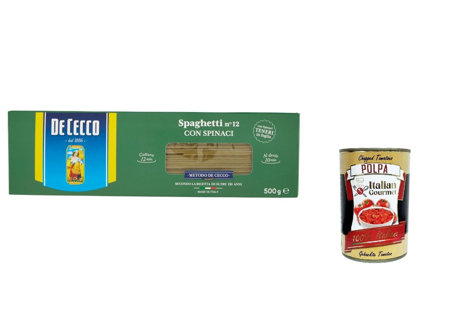 Italian Gourmet Spaghetti con spinaci Nr. 12 Spinatnudeln Pasta 20 x 500g | Cottura al dente, formato lungo; passt zu Tomatensauce, Pesto und Öl, Gesamtnettogewicht 10 kg + Kostenlos Polpa 400g