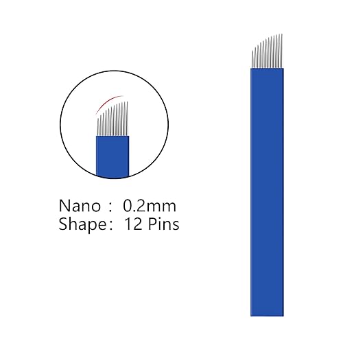 Miniatura 34 de S7 30 agujas de microblading con 0.008 in de diámetro, agujas de tatuaje manual de cejas de maquillaje permanente, hojas de microblading - azul 7