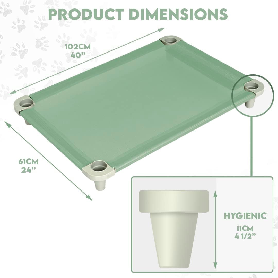 Acrimet Cama Elevada para Perros, Malla Lavable y Transpirable, Estructura de Acero Inoxidable, para Uso Interior y Exterior (Tamaño: 102 x 61 x 11cm) (Color Verde) (1 Unidad)