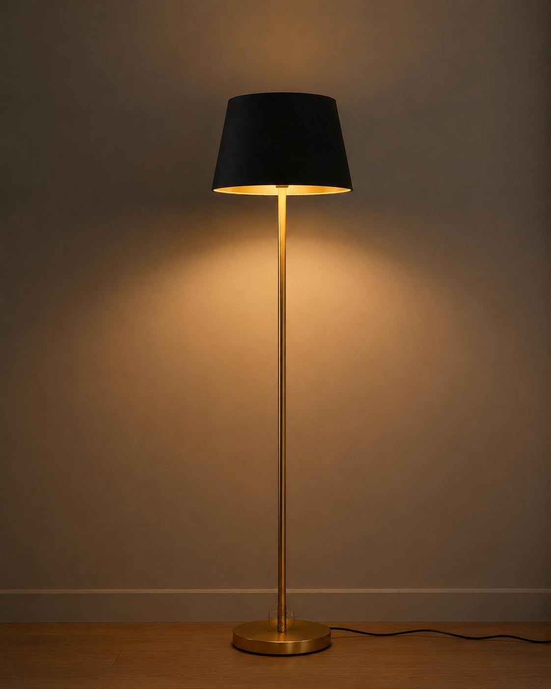 Modern Floor Lamp for Living Room | Premium Metal Standing Lamp with Black Fabric Shade | Tall Decorative Corner Lamp for Bedroom, Office & Hotel | E27 Bulb Holder | Gold Finish-image-19
