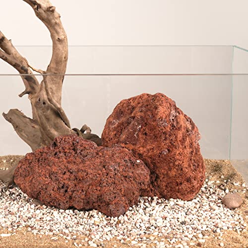 Image of LANDEN Red Lava Stones (16lbs,3~10inch,11pcs) Aquarium Rock for Aquascaping Terrariums, Paludariums,Vivariums, Reptile and Amphibian Enclosures, Fish Tank Decoration Landscape Stone