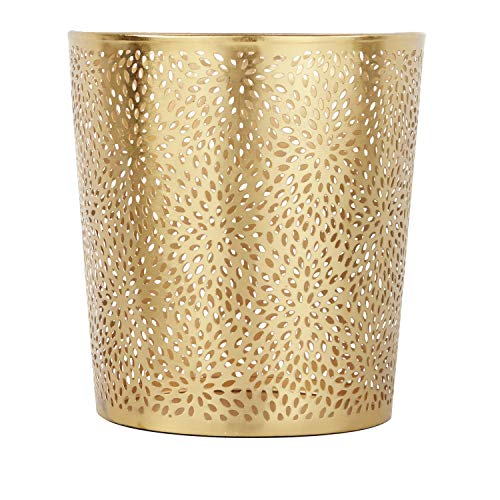 Cosmoliving By Cosmopolitan Metal Cylinder Small Waste Bin With Laser Carved Floral Design, 9" X 9" X 10", Gold #TOP5