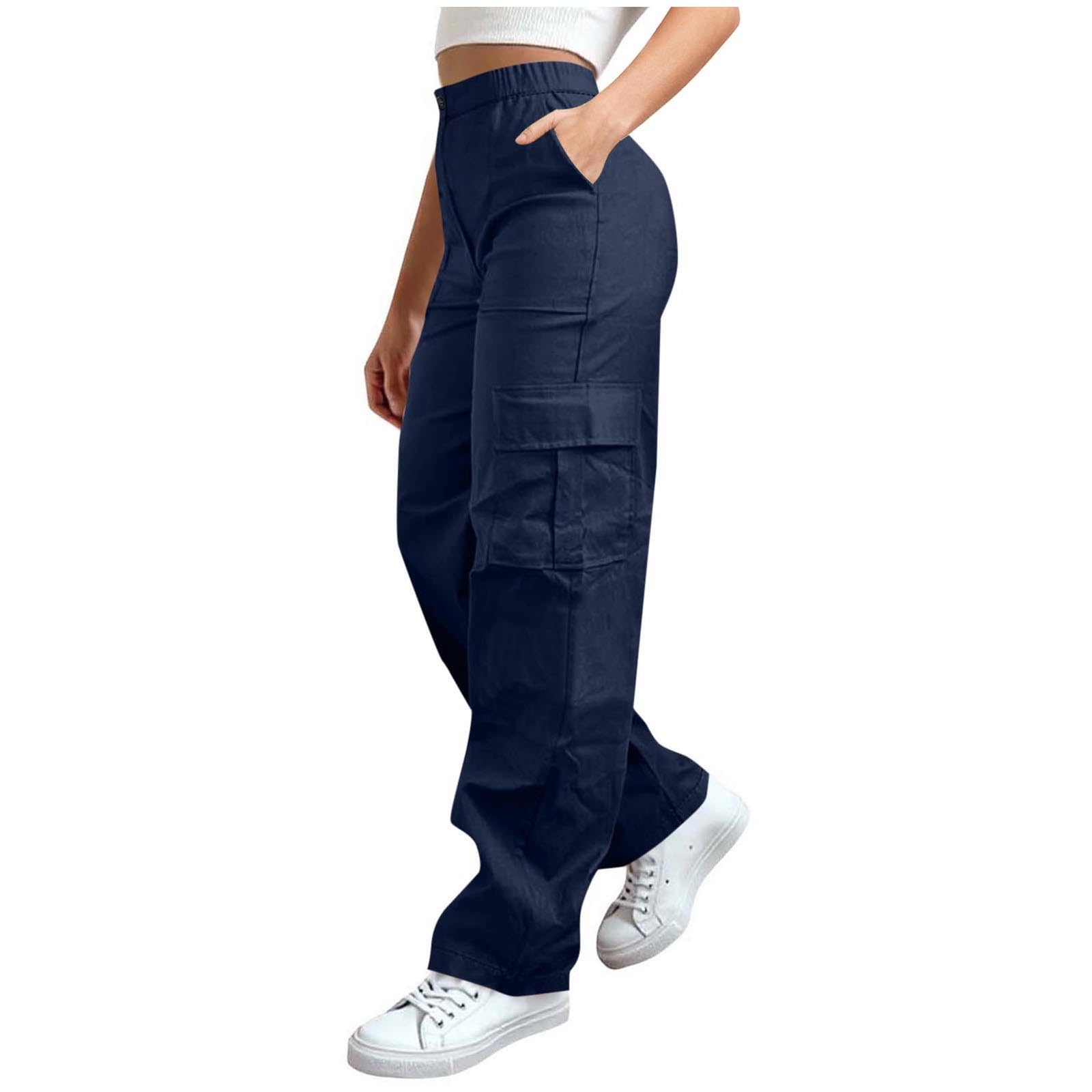 Cargo Pants for Women Stretchy High Waisted Tactical Trousers Trendy Wide Leg Casual Hiking Work Pant with 4 Pockets — view 8