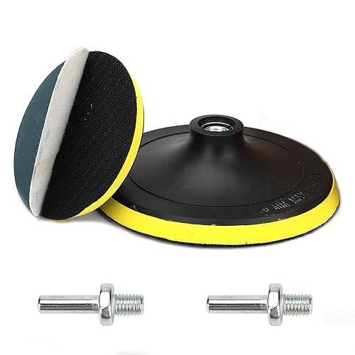 Miniatura 8 de Paquete de 2 almohadillas de respaldo de gancho y bucle de 5 pulgadas con adaptador de taladro de rosca M14, disco de lijado para pulir automóvil,