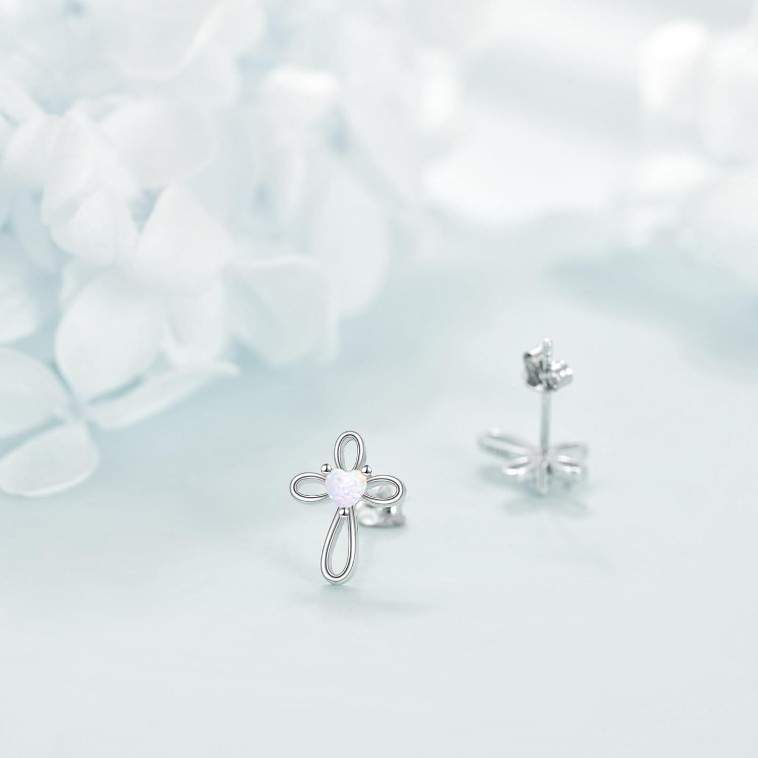 VONALA Cross Stud Earrings 925 Sterling Silver Birthstone Heart Cross Earrings Christian Baptism Religious Jewelry Birthday Christmas Gift for Women