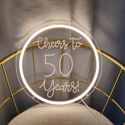 Image of Cheers to 50 Years Neon Signs for Wall Decor, 50th Anniversary Decorations LED Lights Sign 50th Birthday Decorations for Living Room Bedroom Bar Birthday Wedding Party Decor, 11 inch x 11 inch