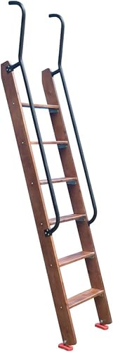 Bunk Bed Ladder Brown Wooden Bunk Bed Ladder with Metal Handrail, 330lbs Capacity Non-Slip Wide Pedal Ladders for Home Loft Twin Bed Library, All Install Hardware Included ( Size : 4 Step 125cm/49" )