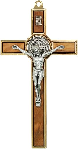 Crucifijo de pared con medalla de San Benito Santo patrón de los estudiantes y Europa Decoración católica del hogar Gran regalo para bautismo,