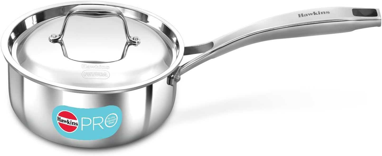 Pro 1.5 Litre Sauce Pan, Tri-Ply Stainless Steel Tea Pan/Milk Pan with Stainless Steel Lid, Silver (PSSP15S)