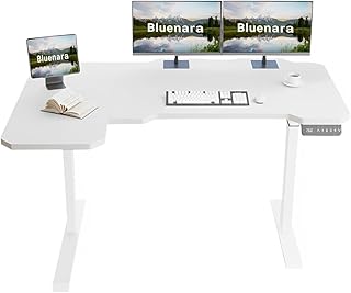 Height Adjustable Desk Electric with LED Display Dual Motor, 150x78cm L Shape Standing Table - Height Adjustable Table for Home Office White