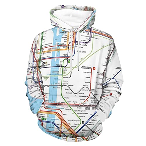 New York Subway Map Printing Hoodie Pullover Sweatshirt Long Sleeves Tops Pockets Women Men