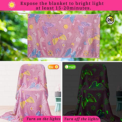 Glow In The Dark Blanket, Easter Gifts For Kids Girls, Fuzzy Cozy Warm Soft Throw Blanket For Couch Bed Sofa, Girl Toys Butterfly Blankets For Teens Grandkids Unique Birthday Gifts 50"×60" #TOP3