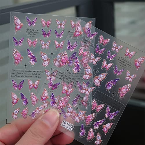 Butterfly Nail Art Stickers 5D Butterfly Nail Decals For Acrylic Nails, Engraved Self Adhesive Nail Art Supplies Butterfly Letter Nail Stickers Summer Nail Art Accessories For Women Nail Decorations #TOP1