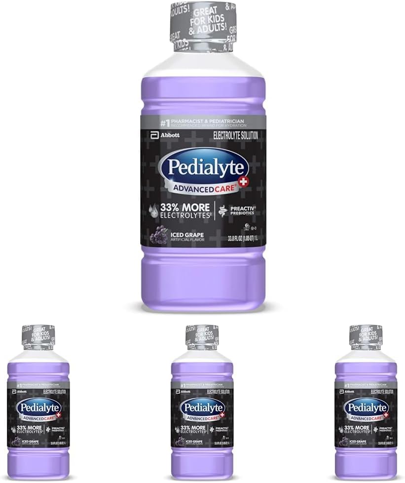 Advancedcare Plus Iced Grape Electrolyte Solution, 33.8 Fl Oz Bottle (Pack of 4)