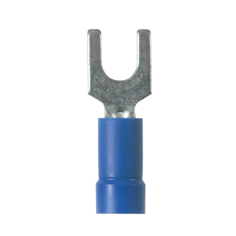 Panduit PV14-10F-C Fork Terminal, Vinyl Insulated, 16 - 14 AWG, #10 Stud Size, Funnel Entry, Blue (100-Pack)