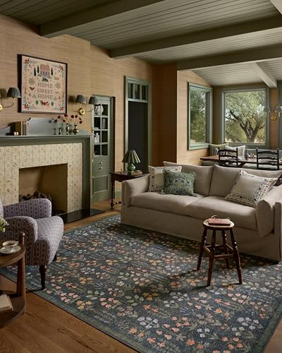 Image of Loloi Rifle Paper Co Edinburgh Navy /Multi 10'-0 inch x 14'-0 inch Area Rug | EDN-03 Printed Approx. 10x14 Blue Living room Dining room Bedroom, Rustic, Elegant, Muted, Refined, Area Rug