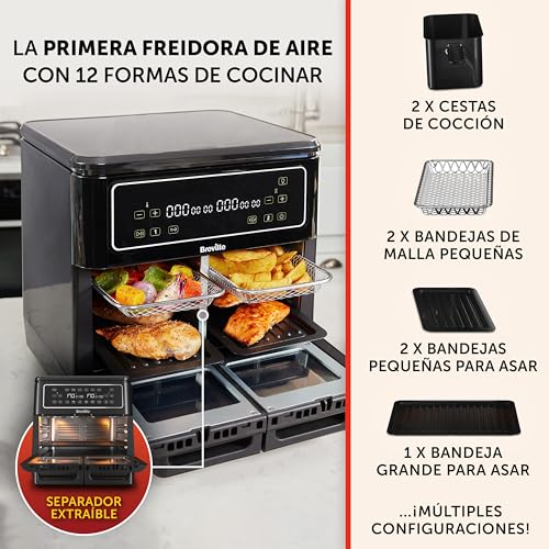 Breville Freidora de aire Halo Flexi | Horno con freidora de aire doble digital | 11 L Air Fryer: +10 raciones | Fríehorneaasa y calienta | 2400 W | Negro [VDF130X] - imagen 3