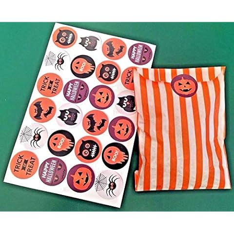Floordrobe Clothing Halloween Orange & White sweet paper party bags with 35mm stickers - pack of 24 Cover