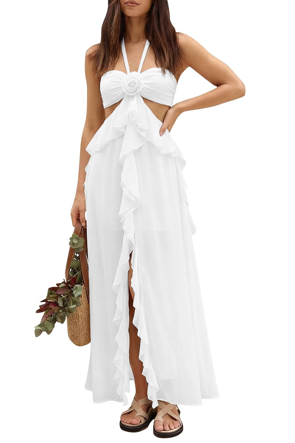 Photo 1 of Beach Vacation Dress Dress Built-in Bra Ruched Sexy Elegant Holiday Cocktail Party Dresses White